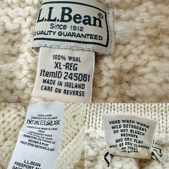 Vintage LL Bean Ireland wool Fisherman ivory cableknit sweater Size X Large XL - Picture 14 of 16
